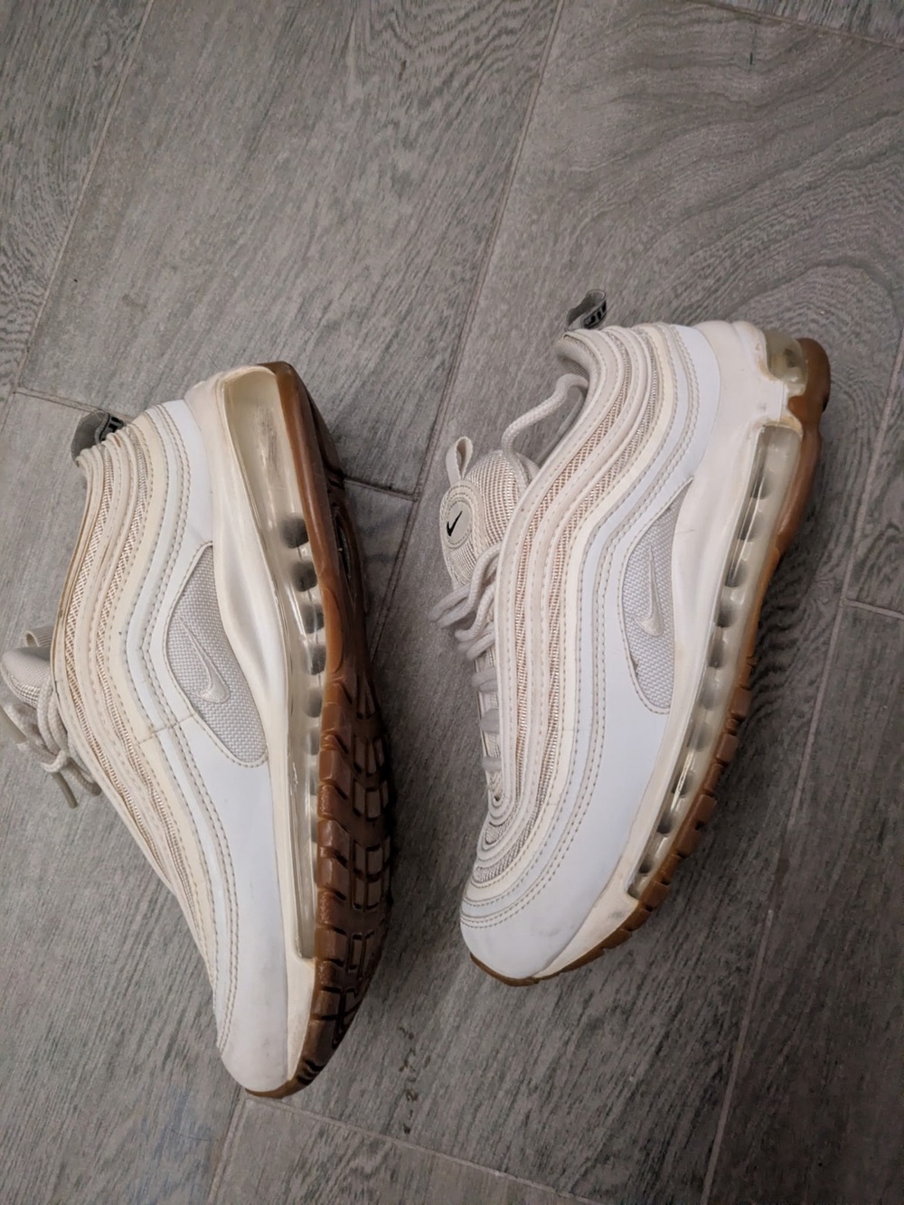 Nike White and Tan Air Max 97 Sneakers Size 6